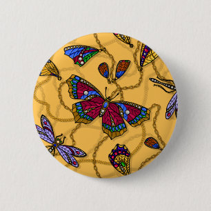 Jewellery butterflies and dragonflies on yellow 6 cm round badge