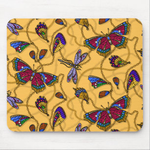 Jewellery butterflies and dragonflies on yellow mouse mat