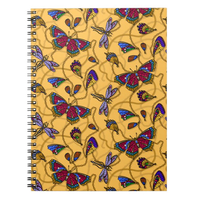 Jewellery butterflies and dragonflies on yellow notebook (Front)