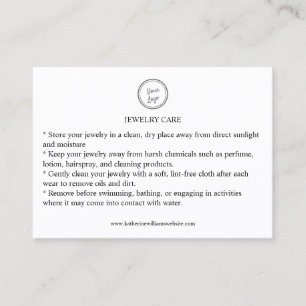 Jewellery Care Card Add Your Logo QR Code 