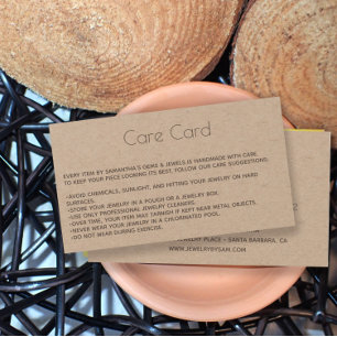 Jewellery Care Card Instructions with logo Kraft