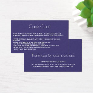 Jewellery Care Card Instructions with logo  Purple