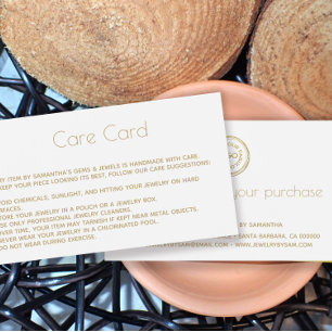 Jewellery Care Card Instructions with logo  White
