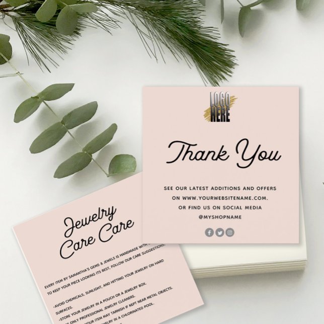 Jewellery Care Card Thank You with logo  Blush (Creator Uploaded)
