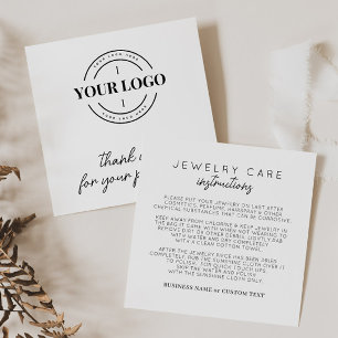 Jewellery Care Instruction Thank You Logo Business Enclosure Card