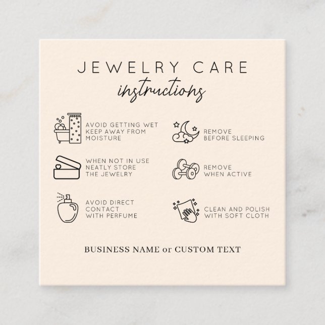 Jewellery Care Instructions Beige Thank You Busine Enclosure Card (Front)