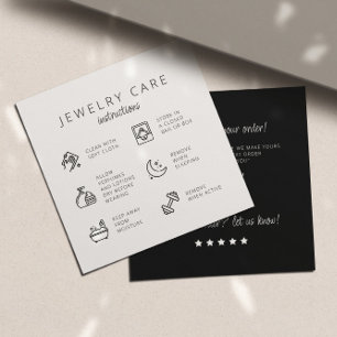Jewellery Care Instructions Black White Thank You Enclosure Card