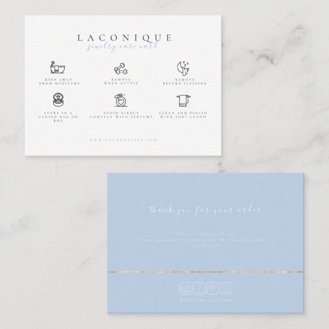  Jewellery Care Instructions | Blue Business Card (Front/Back)