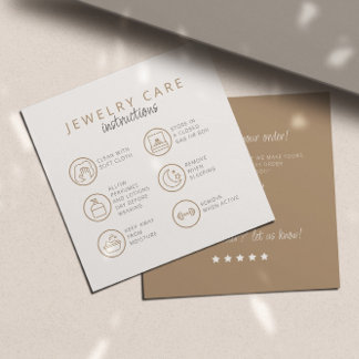 Jewellery Care Instructions Neutral Beige Thank Yo Enclosure Card