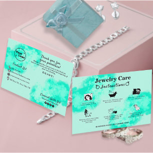 Jewellery Care Instructions Watercolor Floral Teal Enclosure Card