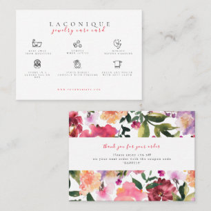  Jewellery Care Instructions   Watercolor Flower Business Card