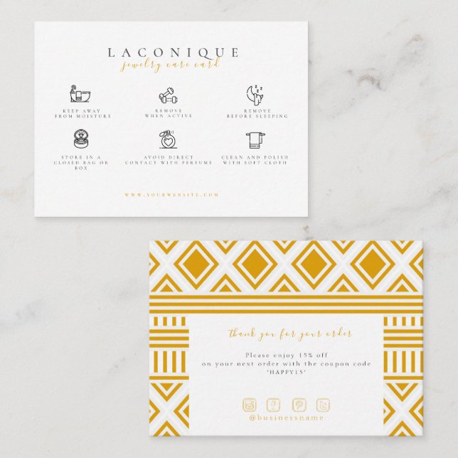  Jewellery Care Instructions | Yellow Business Card (Front/Back)