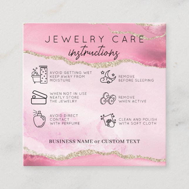 Jewellery Care Thank You Pink Gold Agate Business Enclosure Card (Front)