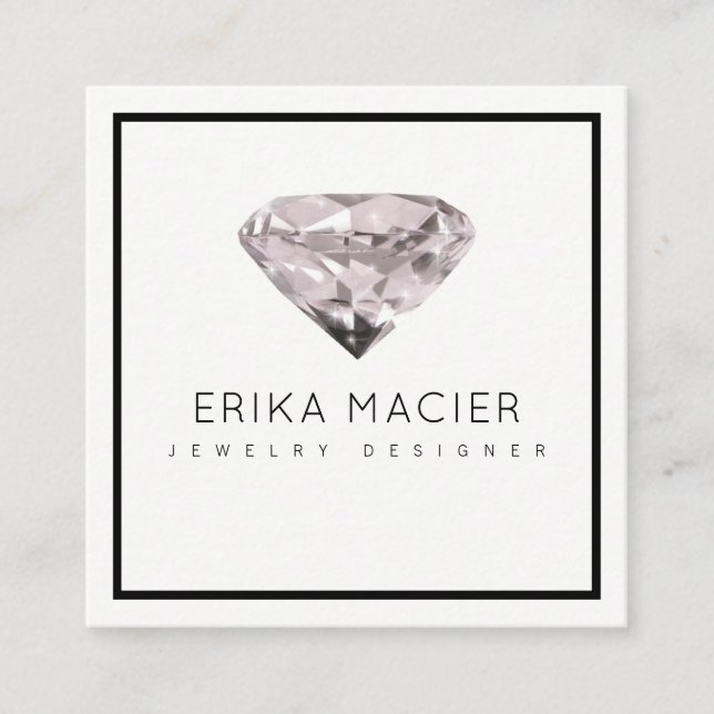jewellery design chic & elegant white & clear square business card (Front)