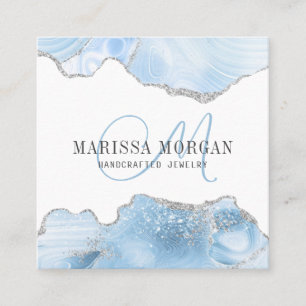 Jewellery Designer Blue Agate Geode Monogram Square Business Card