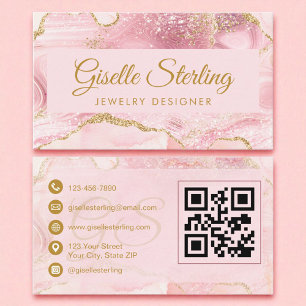 Jewellery Designer Blush Pink Gold Agate QR Code Business Card