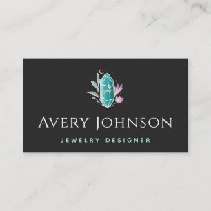 Jewellery Designer Crystal Flowers & Moon Elegant Business Card