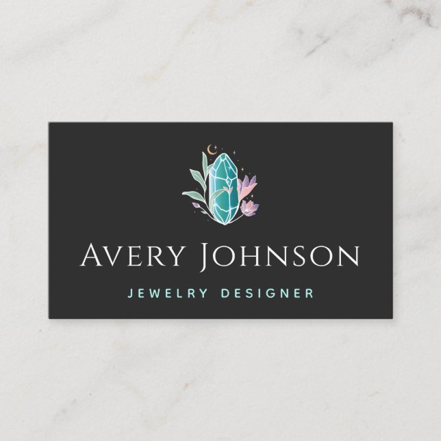 Jewellery Designer Crystal Flowers & Moon Elegant Business Card (Front)