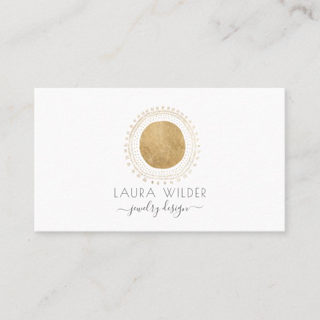 Jewellery Designer Gold Abstract Circle Rays Busin Business Card (Front)