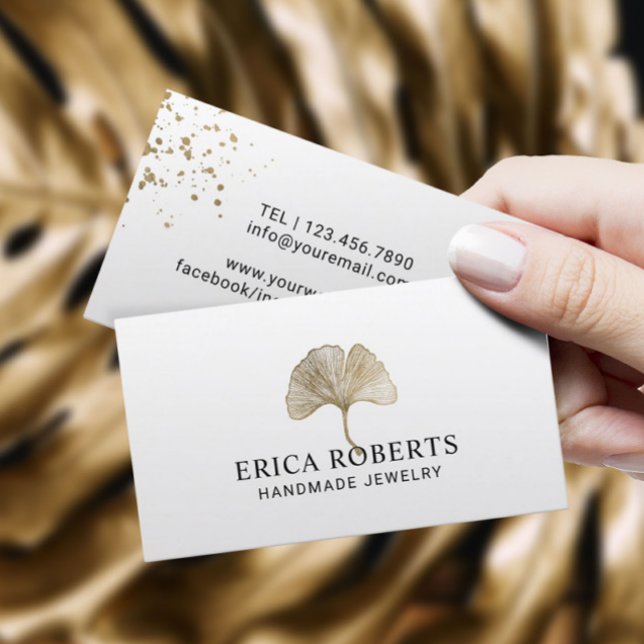 Jewellery Designer Gold Botanical Ginkgo Logo Business Card (Creator Uploaded)