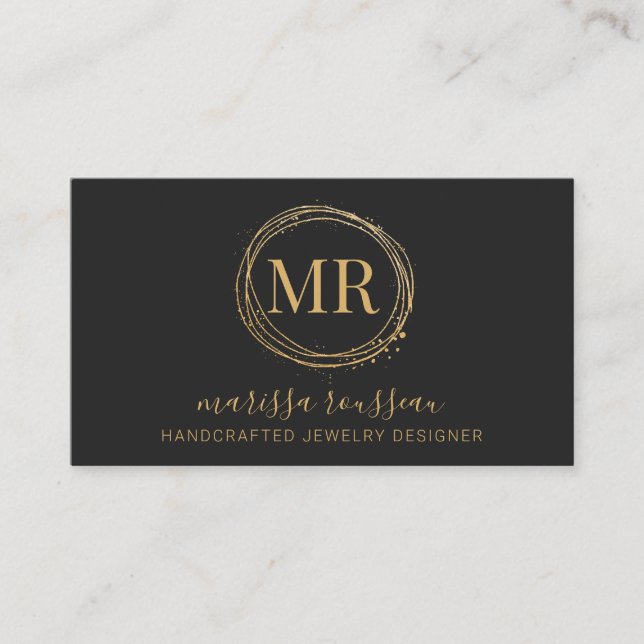 Jewellery Designer Gold Script Name Black  Business Card (Front)