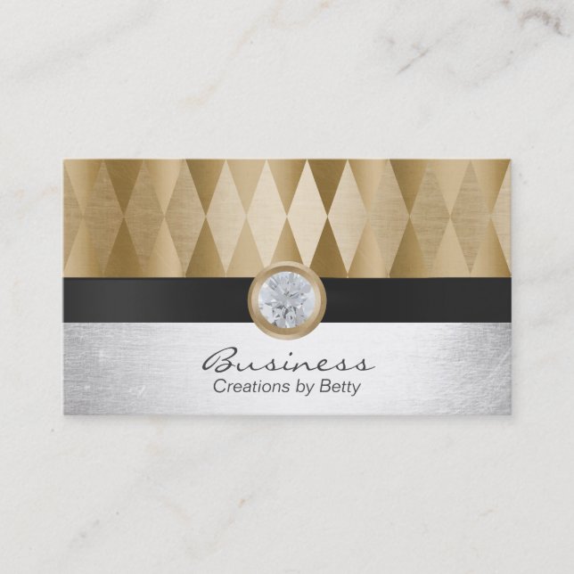 Jewellery Designer Modern Gold & Silver Business Card (Front)