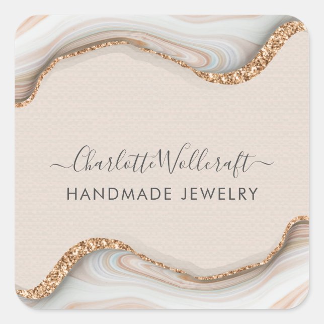 Jewellery Designer Pink Gold Glitter Agate Label (Front)
