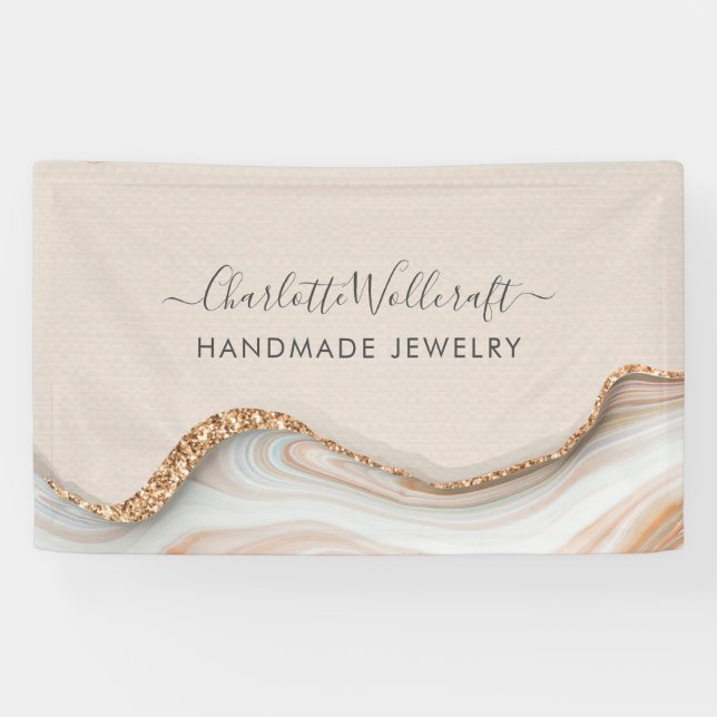 Jewellery Designer Pink Gold Glitter Marble Agate Banner (Horizontal)