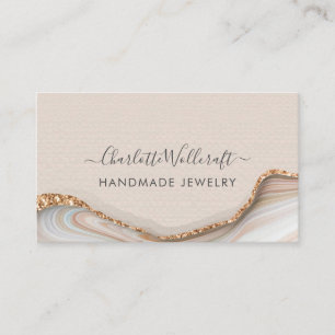 Jewellery Designer Pink Gold Glitter Marble Agate Business Card