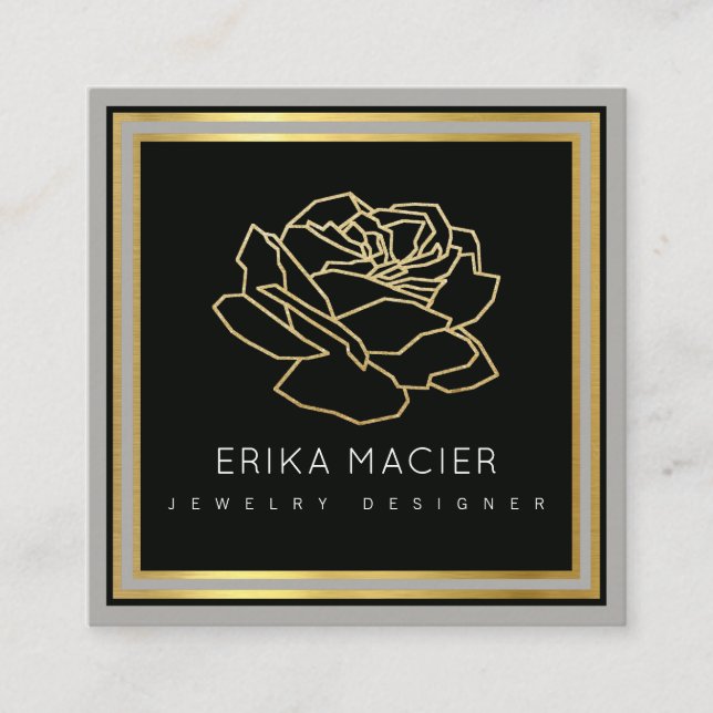 jewellery designer pretty & chic black square business card (Front)