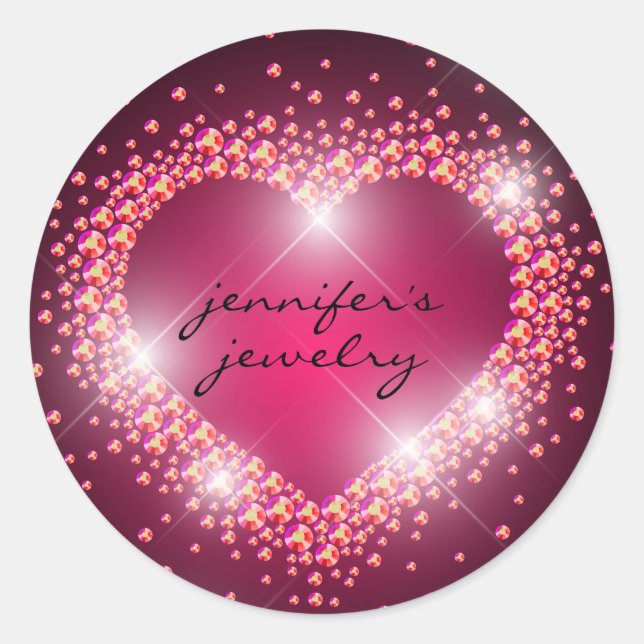 Jewellery Diamonds Gems Heart Bling Business Classic Round Sticker (Front)