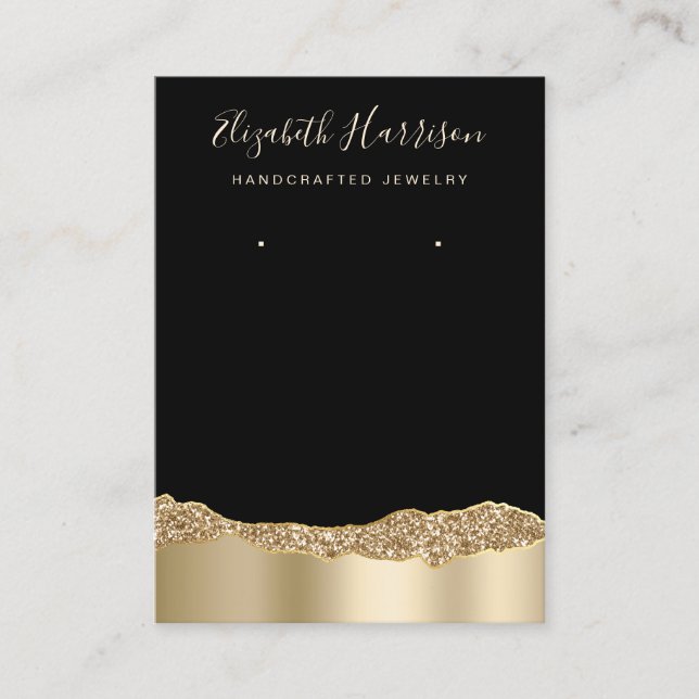 Jewellery Display Glitter Gold Foil Black Business Card (Front)