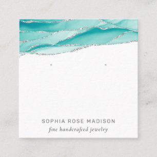 Jewellery Display Silver Glitter Teal Agate Square Business Card