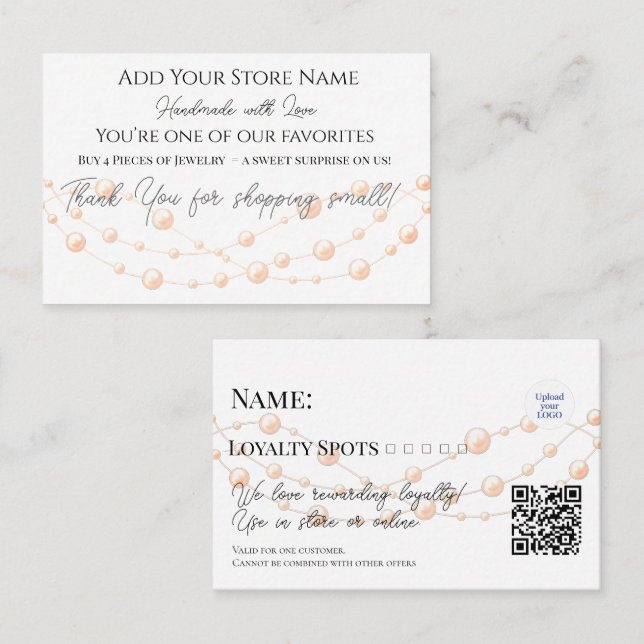 Jewellery Elegant Pearls Handmade Shop  Loyalty Card (Front/Back)