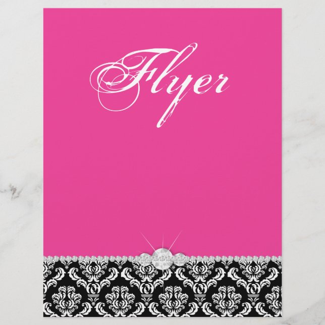 Jewellery Flyer Hair Salon Damask Black Pink Class (Front)