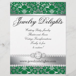 Jewellery Flyer Hair Salon Floral Damask Green