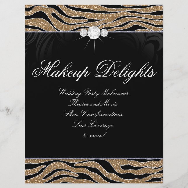 Jewellery Flyer Hair Salon Zebra Glitter Gold (Front)