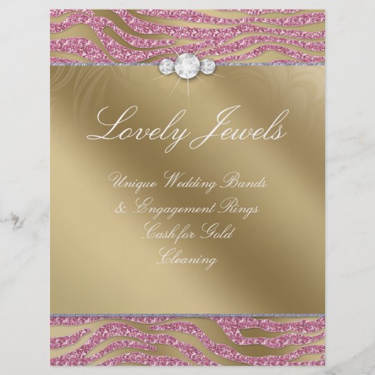 Jewellery Flyer Hair Salon Zebra Sparkle Pink Gold