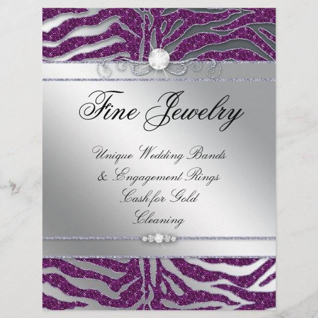 Jewellery Flyer Hair Salon Zebra Sparkle Plum (Front)