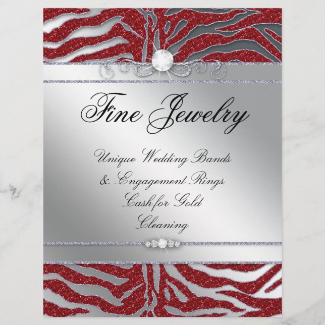 Jewellery Flyer Hair Salon Zebra Sparkle Red (Front)
