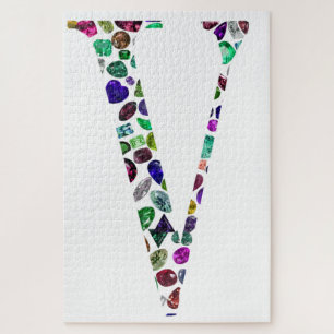 Jewellery Gemstones Monogram Letter V Jigsaw Puzzle