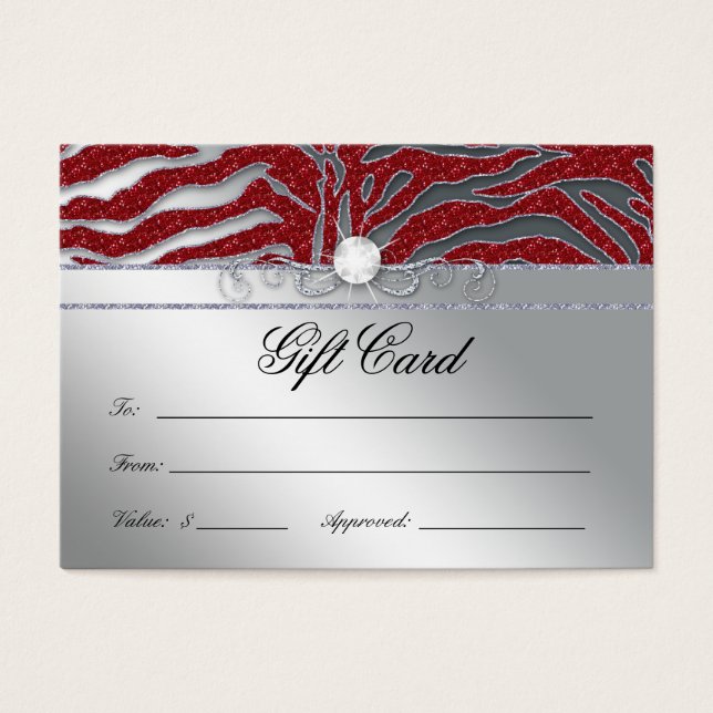 Jewellery Gift Card Luxury Zebra Red Silver Sparkl (Front)
