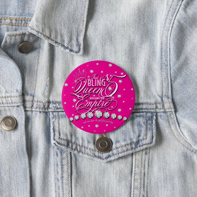 Jewellery Glitter Bling Queen Pink 7.5 Cm Round Badge (In Situ)