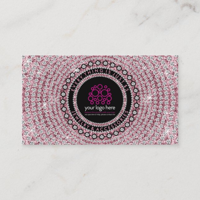 Jewellery Glitter Pink Diamonds Business Card (Front)