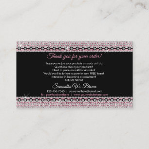 Jewellery Glitter Pink Diamonds Thank You For Orde Business Card