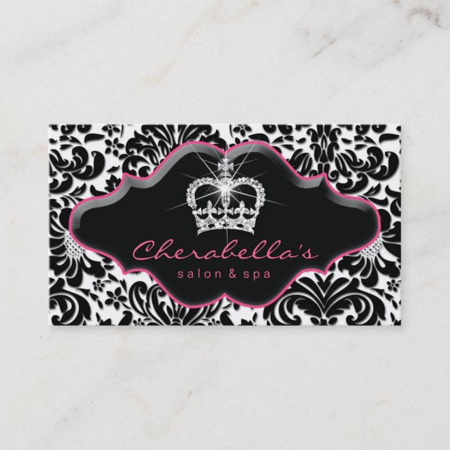 Jewellery Hair Stylist Crown Floral Damask Business Card (Front)