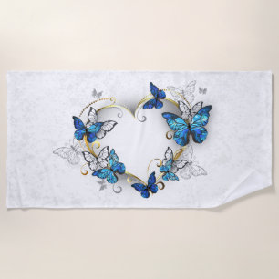 Jewellery Heart with Butterflies Morpho Beach Towel