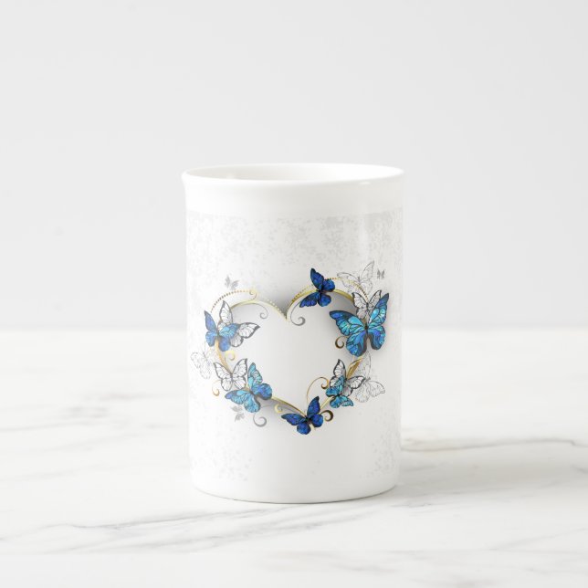 Jewellery Heart with Butterflies Morpho Bone China Mug (Front)