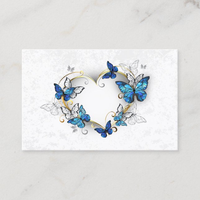 Jewellery Heart with Butterflies Morpho Business Card (Front)