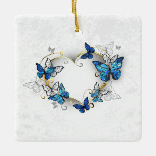 Jewellery Heart with Butterflies Morpho Ceramic Ornament